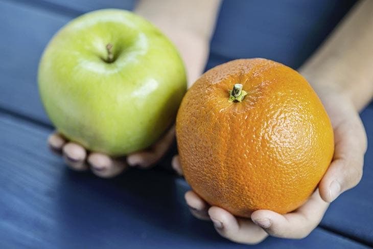 Comparer une orange et une pomme. source : spm