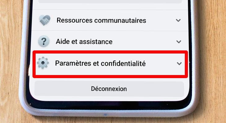 Onglet paramètres et confidentialité