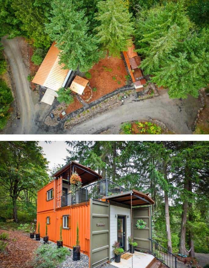 Une vue éloignée et rapprochée de la maison du couple